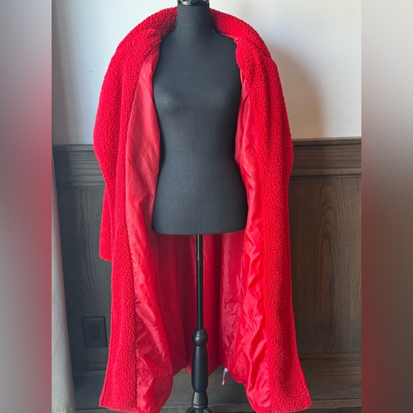 Vibrant Long Red Teddy Jacket for Women 2X - Picture 6 of 8